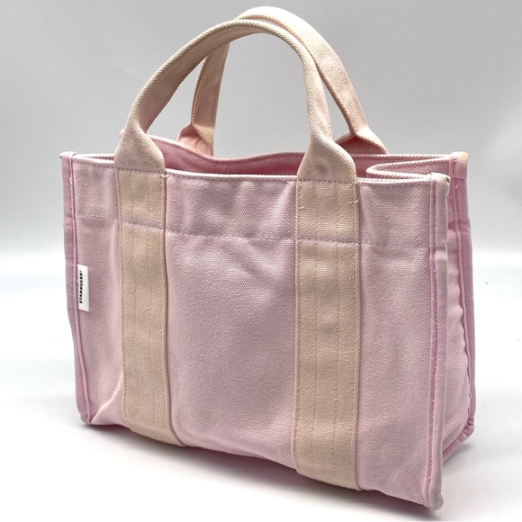 SAKURA PINK STARBUCKS CANVAS LUNCH TRAVEL PURSE HANDLE TOTE SATCHEL BAG SMALL - Picture 3 of 6